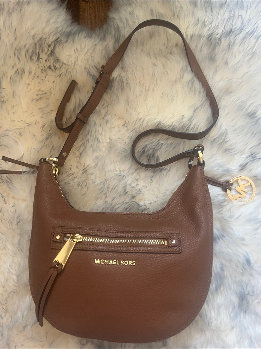 NEW Michael Kors Cognac Pebbled Leather Shoulder Bag with Gold Hardware